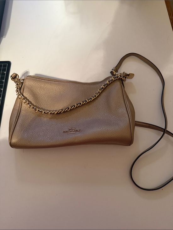 Coach Handbags - Coach Pebbled Leather Shoulder Bag in Taupe with Gold Chain